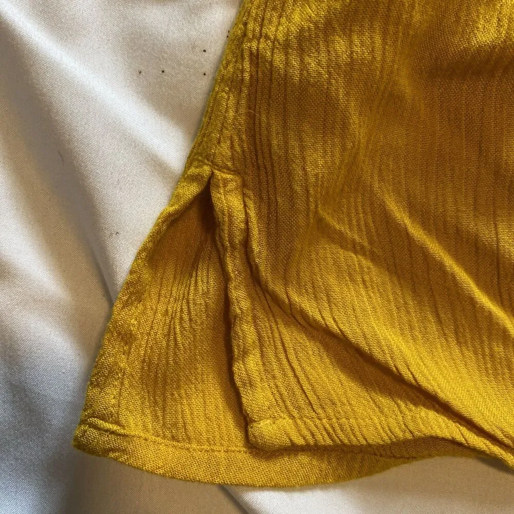 Loft Short Gathered Puff Sleeve Ladies Top Medium Mustard Yellow